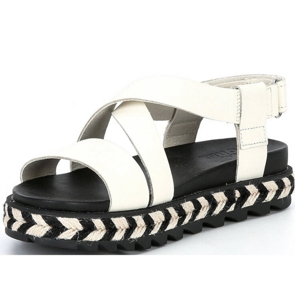 Sorel Sandals 6.5 Black Roaming Criss Cross Platform Espadrille Leather Strappy